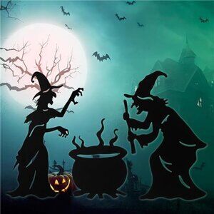 Halloween Witch Yard Decorations Witch Silhouette Yard Stakes with Cauldron